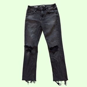 Vigoss Women's Black Distressed Stevie Crop Straight Leg Jeans